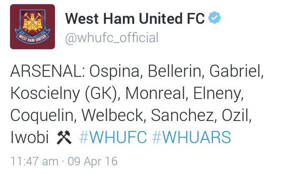 Dan berikut adalah line up dari Arsenal