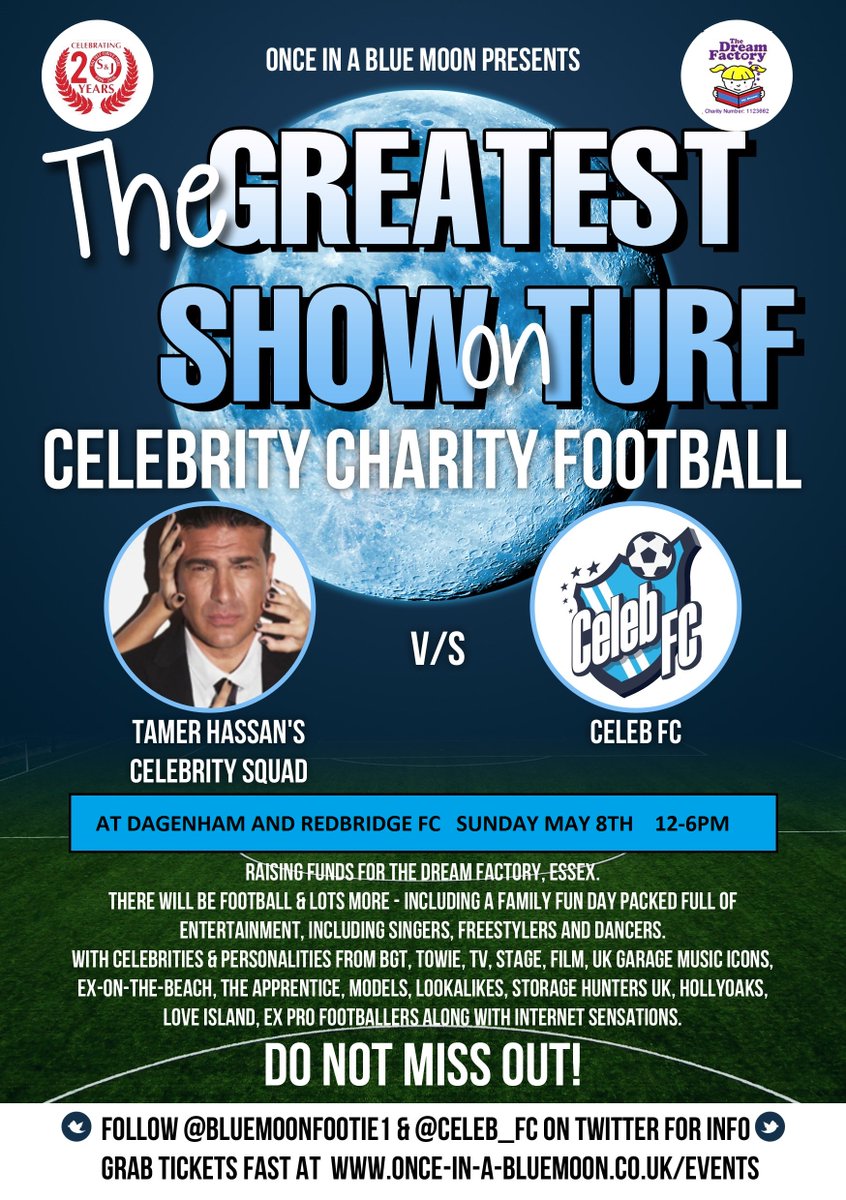 HashtagPachtag's tweet photo. RT @Celeb_FC: #CharityFootball May 8th @Dag_RedFC #Essex @bluemoonfootie1 for @avrilsdream wv @DJPiedPiper @1MC_KIE https://t.co/77iJ9NYRkn