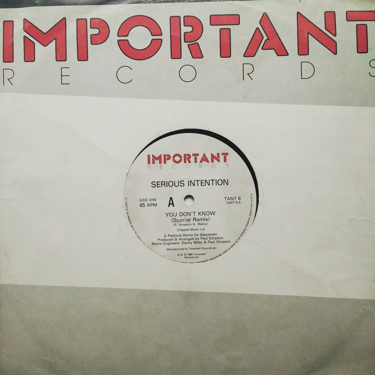 Serious Intention "You don't know" classic #vinyl 12" 1985 #boogie Paul Simpson genius Easy St records