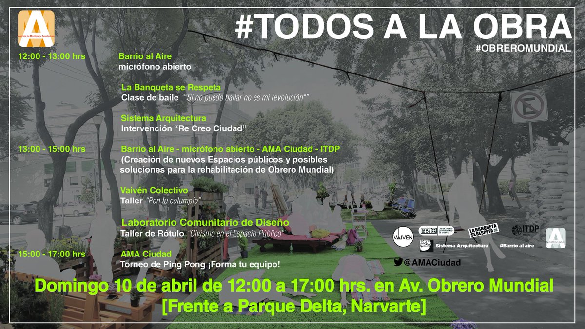 AMACiudad's tweet photo. Aquí el programa de mañana. Trae tu silla favorita. Activemos#ObreroMundial 12:00 pm #maspersonas #menosautos https://t.co/PHKhFePmpy