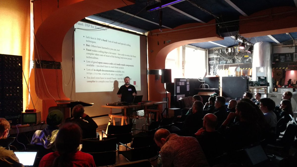 LAudioBerlin's tweet photo. Albert Gräf @aggraef presents Plugin Programming with #Faust at #miniLAC https://t.co/tGksU9iT8D https://t.co/O5QuNpYc9T