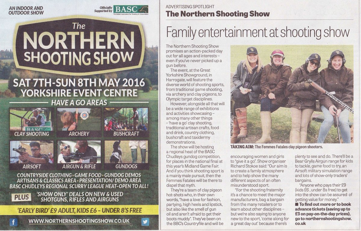 National_shoot's tweet photo. Great show article in today's @yorkshirepost country life @SheWolfShoot girls looking good 👍 #enjoyHarrogate #£9tckt https://t.co/uw7mHO9ZUe