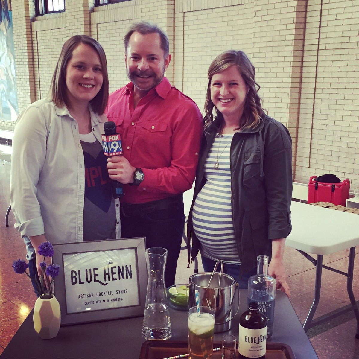 Just finished w <a href="/fox9kmsp/">KMSP Fox 9</a> news w <a href="/ToddPWalker/">Todd Walker</a> Come check us out today 10a-4p! #lowertownpop #bluehenn #mnmade #vikre