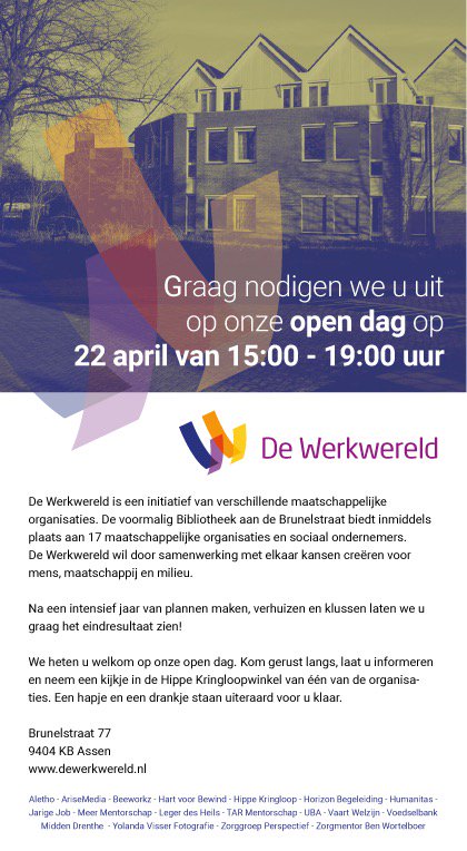 Hartelijk welkom bij de open dag van De Werkwereld Assen, op vrijdag 22 april 2016 van 15:00-17:00 uur.