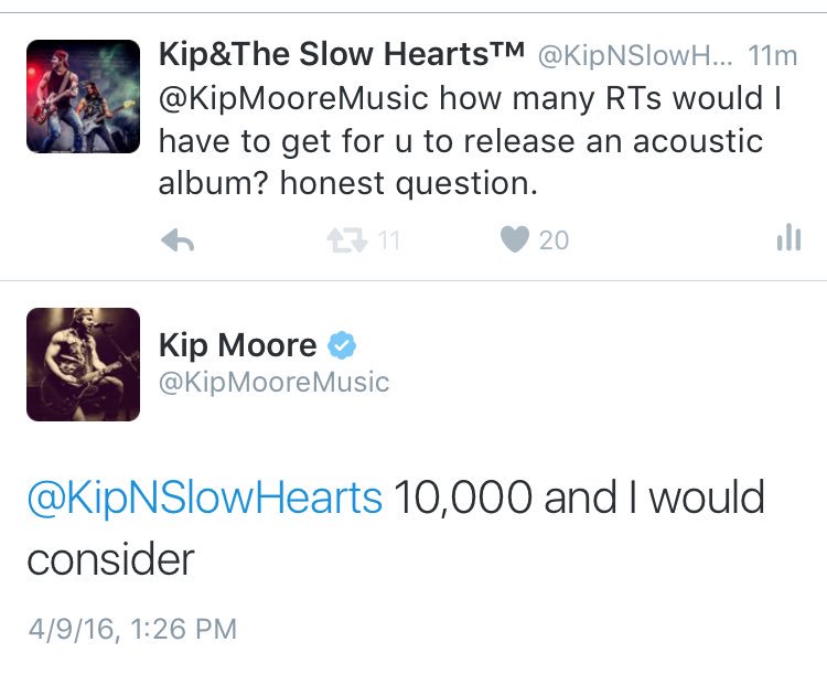 KipNSlowHearts's tweet image. .@KipMooreMusic said if i get 10k RTs he would consider releasing an acoustic album.  Who's w me? RT THIS 🙏🏼