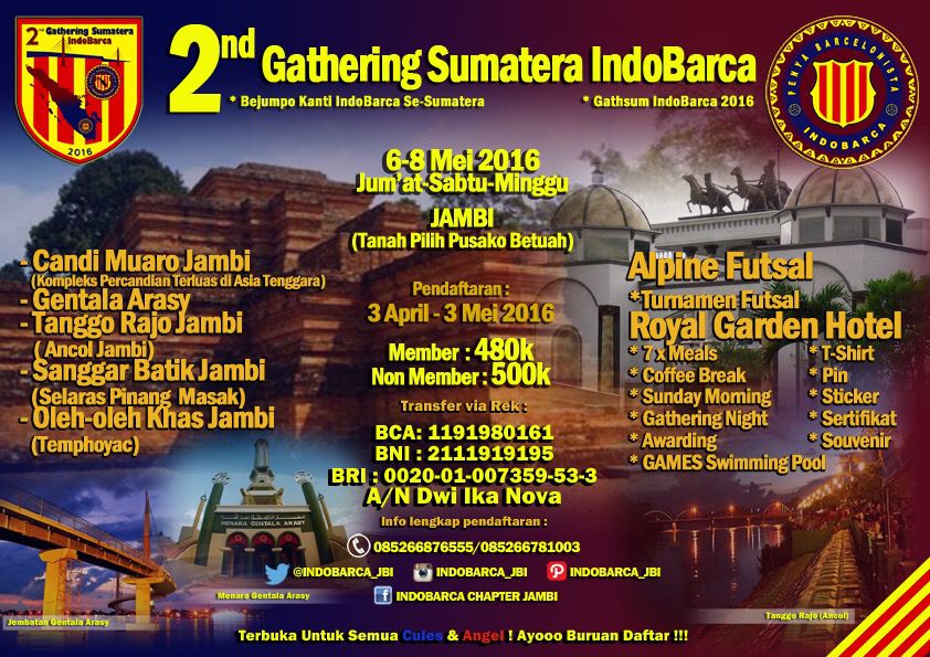 hadiGenzeen's tweet photo. Jangan sampai ketinggalan ya cules y angel,, jambi siap menunggu 🙏 @INDOBARCA_JBI            #gathsum2016 https://t.co/wJwh4uwJJN