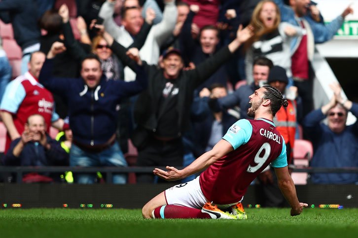 WestHam's tweet photo. A first Boleyn Ground hat-trick was extra special for @AndyTCarroll today ➡ https://t.co/xdBctZxkiw #WHUFC #COYI https://t.co/OdPwQAs2iH