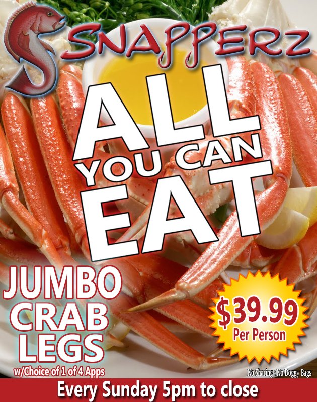 SnapperzM's tweet photo. AYCE Crab Legs every Sunday at 5pm Snapperz Grill &amp; Steam Bar. #crablegs #moreheadcity #nc Tate Hanford. #snapperz https://t.co/LyVTnjhMPe