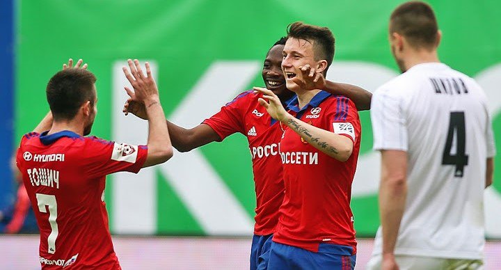 PFC_CSKA_Moscu's tweet photo. Shitov (pp), Eremenko (2), Golovin, Musa, Ignashevich y Dzagoev fueron los goleadores del CSKA. #ЦСКАМордовия https://t.co/Ub0ywLq6eW