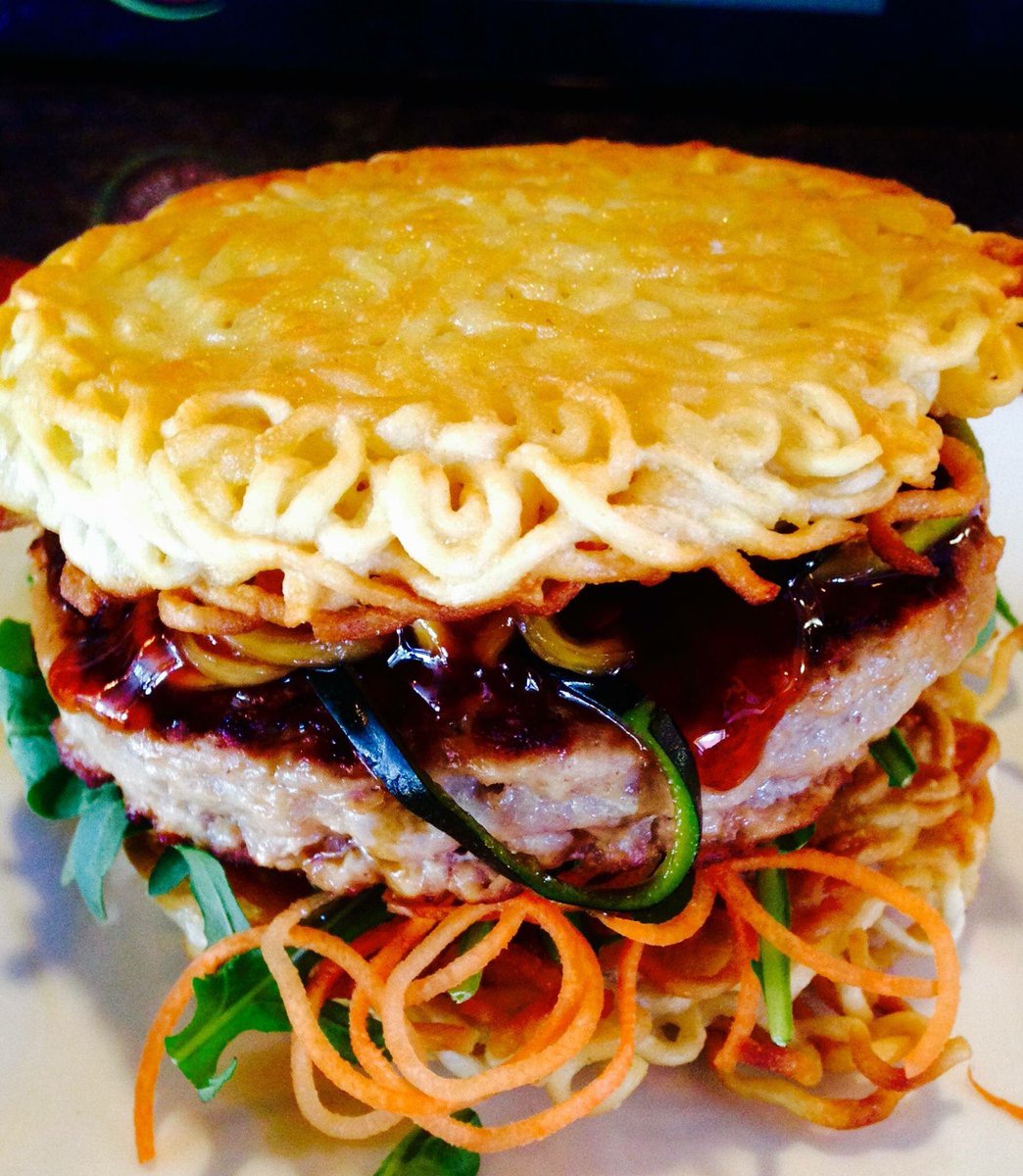 BingPop's tweet photo. Can we talk about the General Tso's Turkey Ramen Burger Zona is serving 4 Restaurant Week? :-O #bingfood #binghamton https://t.co/lxKul0JsPR