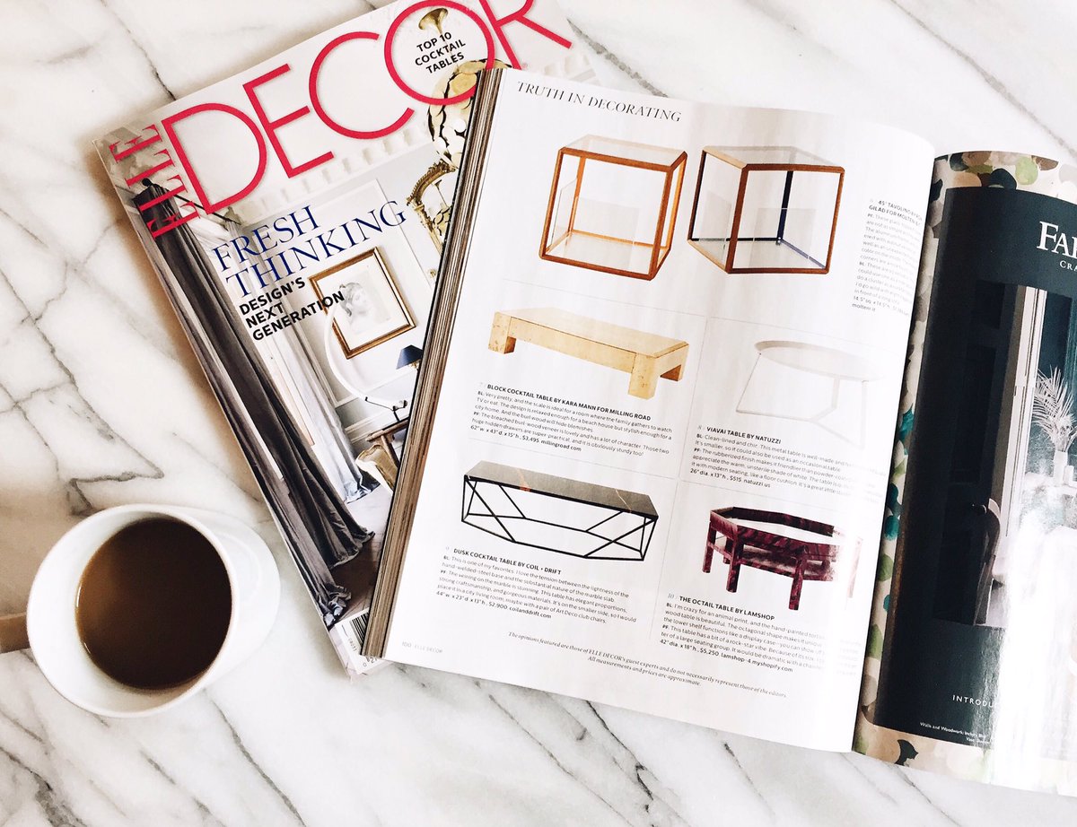coilanddrift's tweet image. Our #DuskCoffeeTable in the May issue of @ELLEDECOR! #TruthInDecorating #Top10CocktailTables