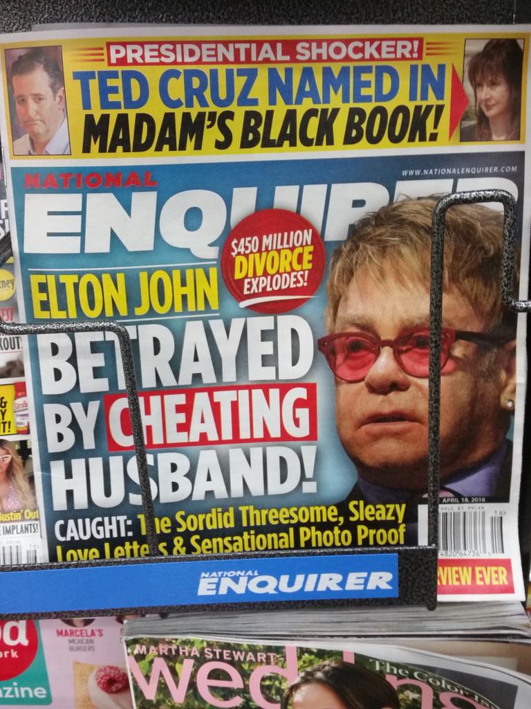 Heisenbrek's tweet image. This is impossible. Elton John had a husband? #CruzSexScandal #DaddyCruz #LyinTed #TrumpTrain #Trump 2016 #Plan172