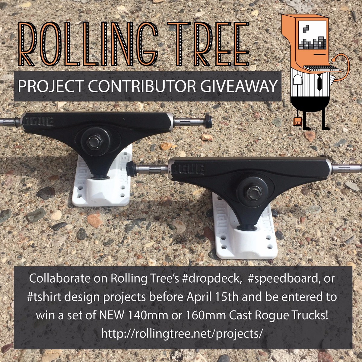 Participate in our #skateboard design projects to win a set of narrow Rogue Trucks! rollingtree.net/projects/