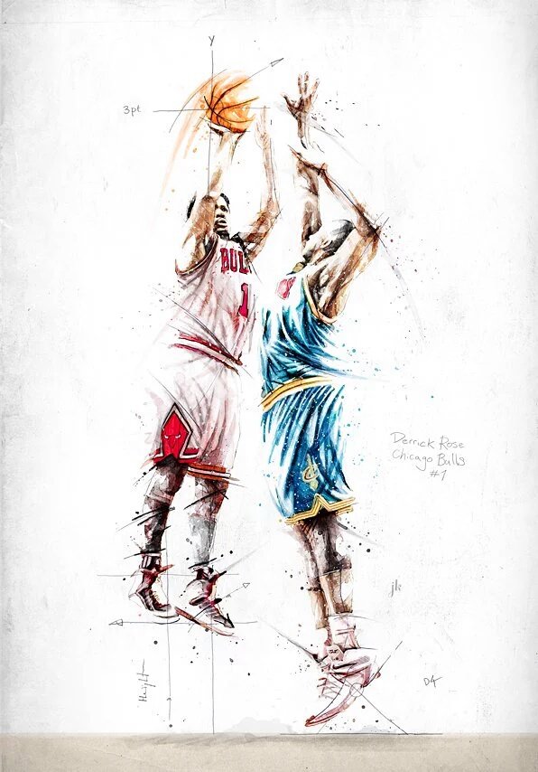 Watercolor painting of @drose making a buzzerbeater. Yes, that buzzerbeater. #ChiTown #ChicagoBulls