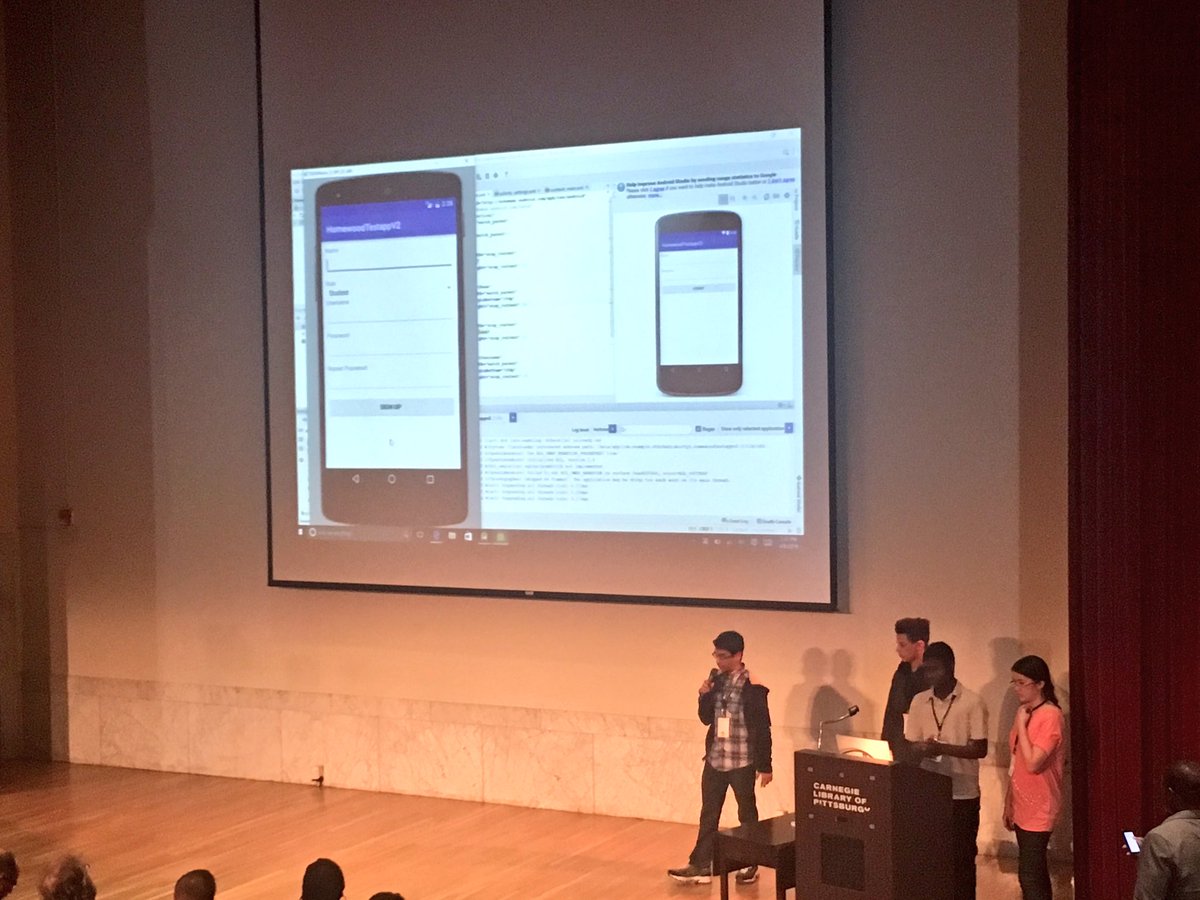 lauratypes's tweet photo. Great group of high schoolers in the #steelcitycodefest finals building an app for Homewood Children's Village! https://t.co/o7IcywYN6z