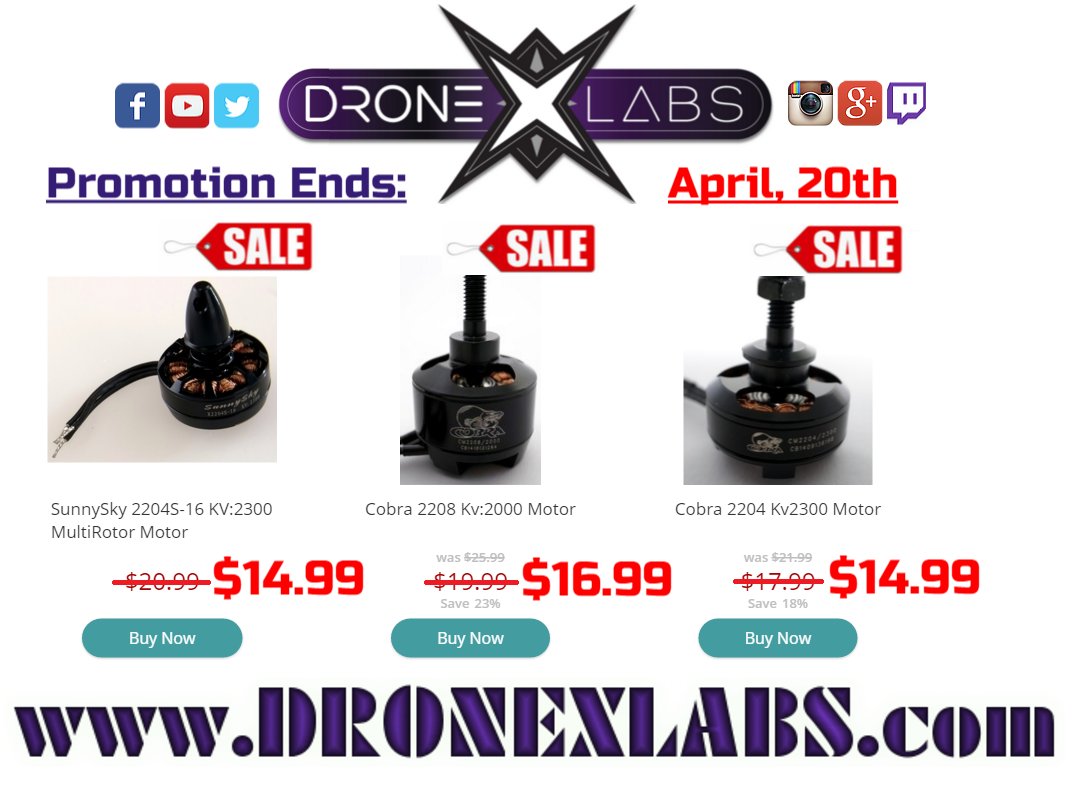dronexlabs's tweet photo. ALL motors on https://t.co/5S9Sgu5wtl are on SALE until April 20th!! These are CRAZY low prices guys! #FPV #Drones https://t.co/lWwoYq3XGM