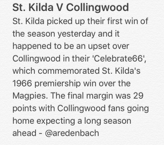 InsidersFooty's tweet photo. ICYMI: St. Kilda V Collingwood Match Report - @ARedenbach https://t.co/nhHN1f4RTy
