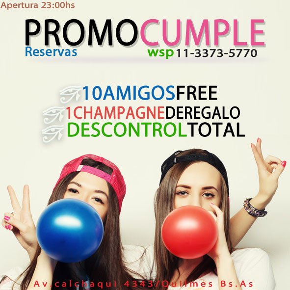 OsirisQuilmesOk's tweet photo. -------- PROMOS CUMPLE -----------
#10AMIGOS FREE
#1CHAMPAGNE DE REGALO
#DESCONTROL TOTAL https://t.co/8BHuFtSjN6