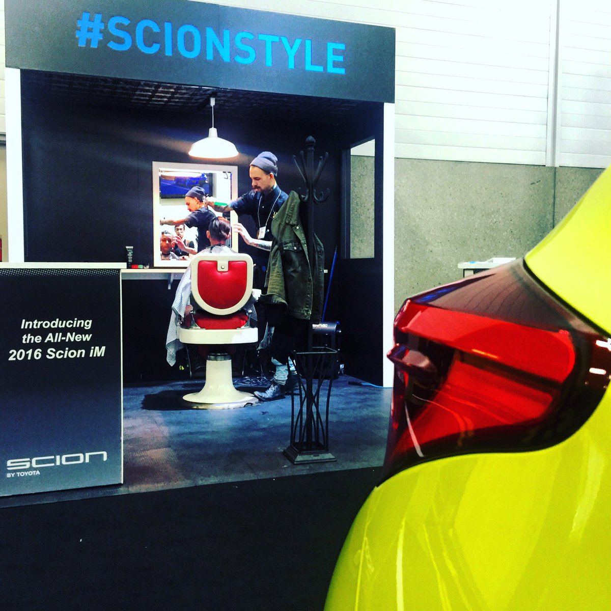 ScionCanada's tweet photo. The #scionstyle barbershop is now taking appointments @yegmotorshow #freehaircuts #yegmotorshow https://t.co/zilyLNT8hP