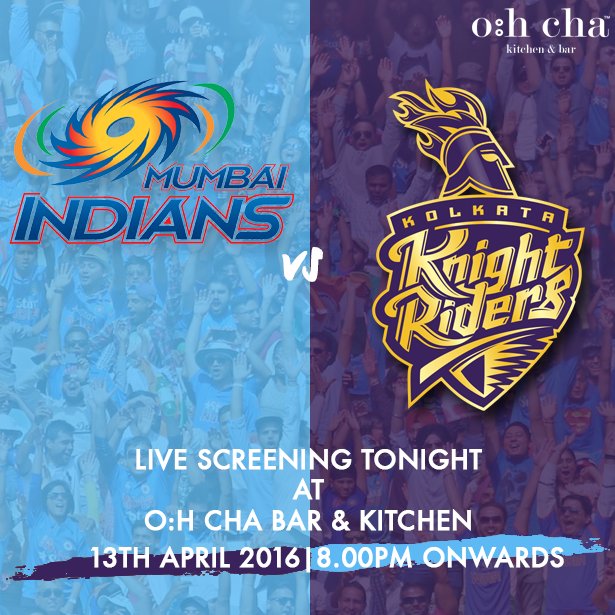 ohchaindia's tweet photo. Catch the thrills of Mumbai Indians Vs KKR live at O:h Cha kitchen and bar with some fabulous deals on alcohol! https://t.co/hdSiWb0MdG