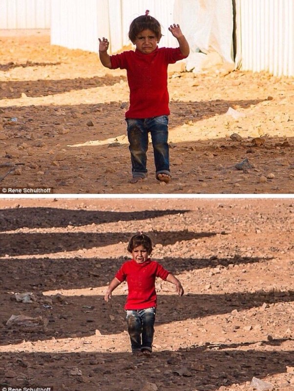 YunaLuvCookies's tweet photo. Niña siria refugiada en un campo de Jordania se rinde ante una cámara de fotos. Tanto miedo y dolor en una mirada. https://t.co/luubE8As7E