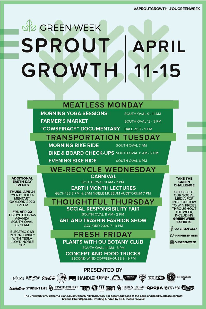 OUGreenWeek's tweet photo. RSVP for Green Week 2016 here! https://t.co/6lFKnRLIVP https://t.co/uopabB1a7z