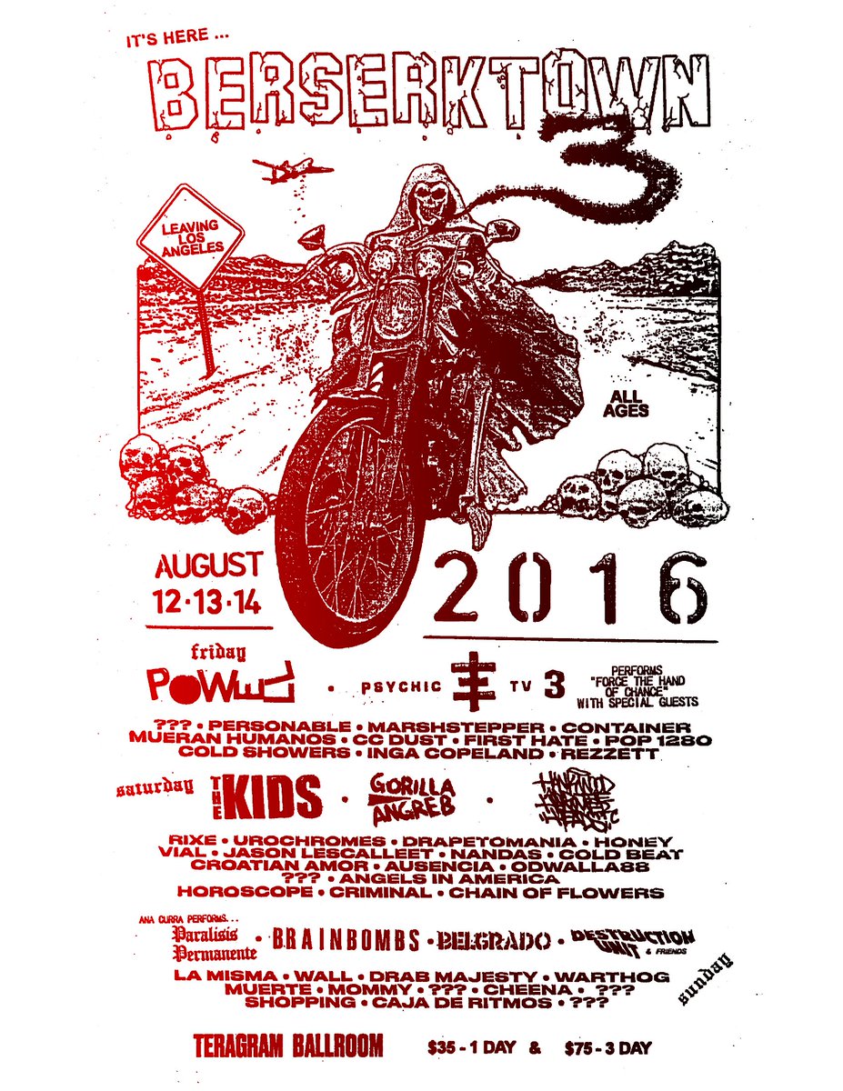 Stoked to have bands on <a href="/BerserktownLA/">Berserktown</a> again! Destruction Unit, Cheena, Pop. 1280, &amp; more: ow.ly/10njpe