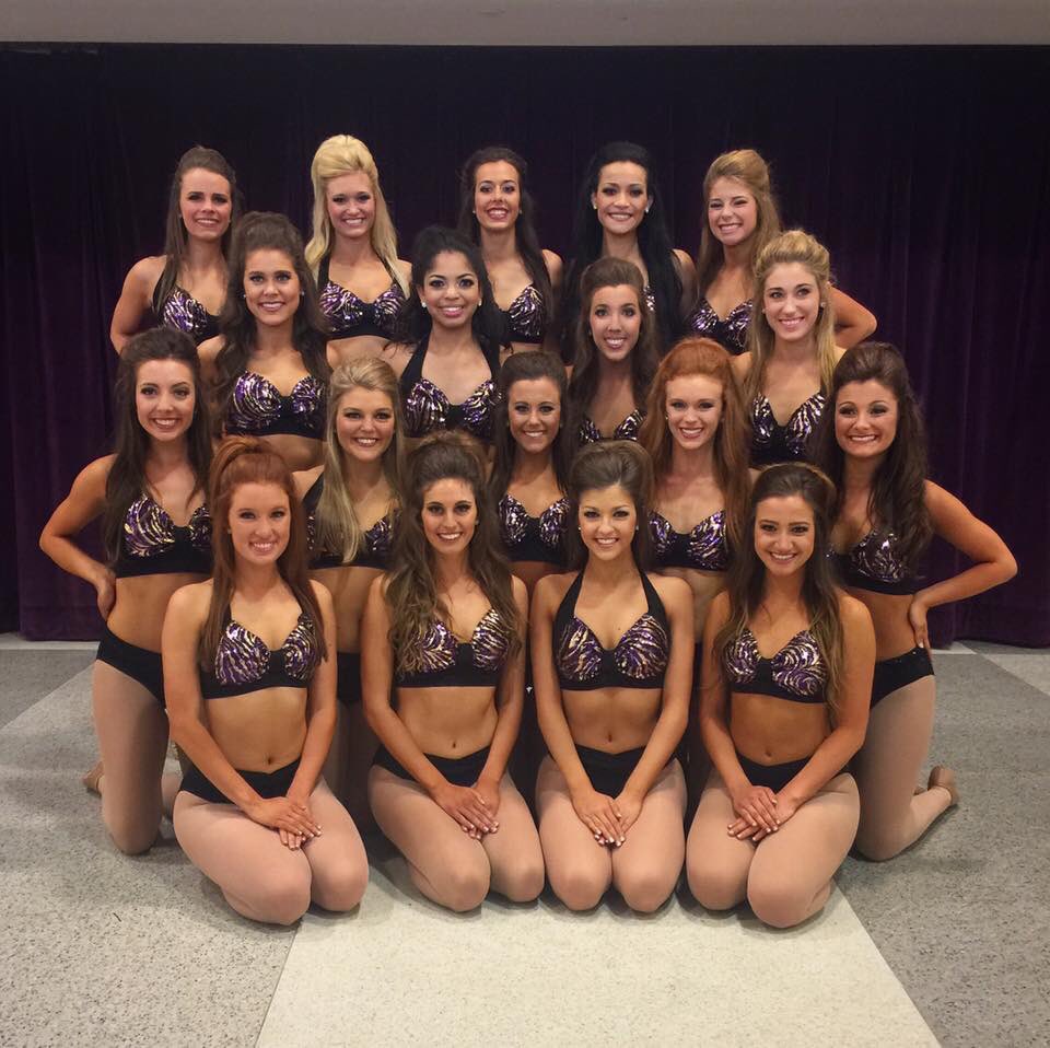 LSUGoldenGirls's tweet photo. Congrats to the 2016-2017 LSU Golden Girls! Get ready to see these glittering girls of gold in Death Valley!🐯💜✨ https://t.co/5m16dWwF7t