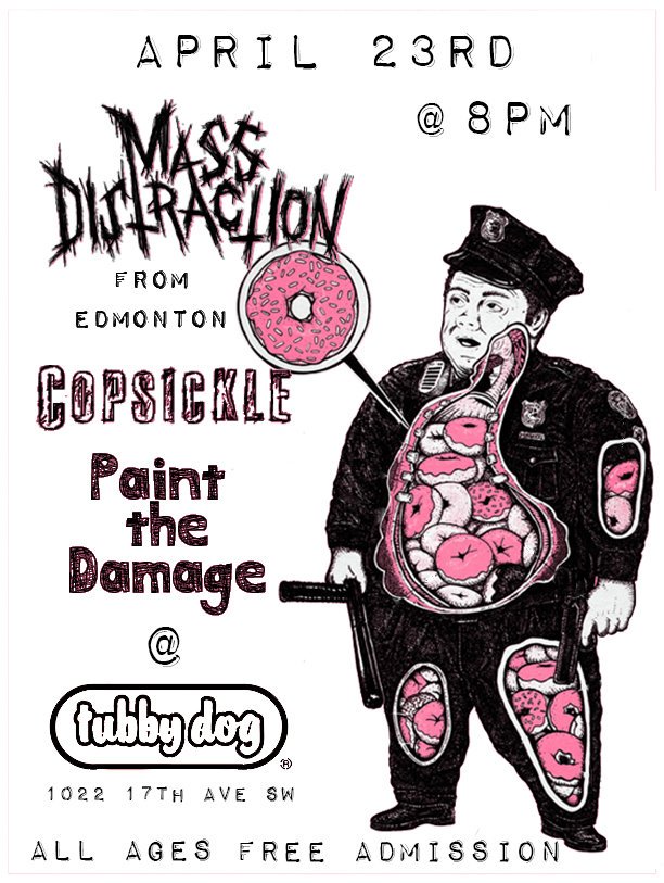 RobLobster69's tweet photo. All ages punk show! #copsickle #massdistraction #paintthedamage #yyc #calgarypunk #tubbydog @CalgaryPunkShow https://t.co/Lzo68Rw4By