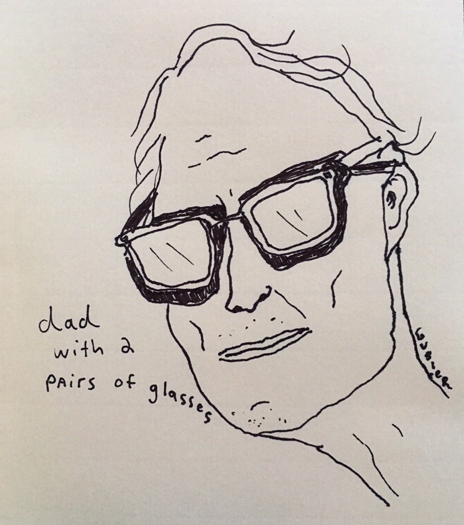 my dad on a napkin with 2 pairs of glasses!