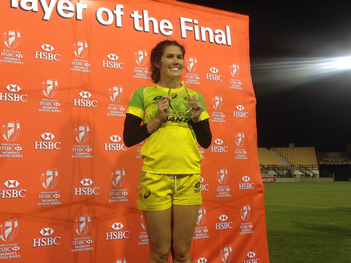 .<a href="/CharlieCaslick/">Charlotte Caslick</a> bagged a double in the Cup Final versus @nz7s to earn Player of the Final at #Atlanta7s