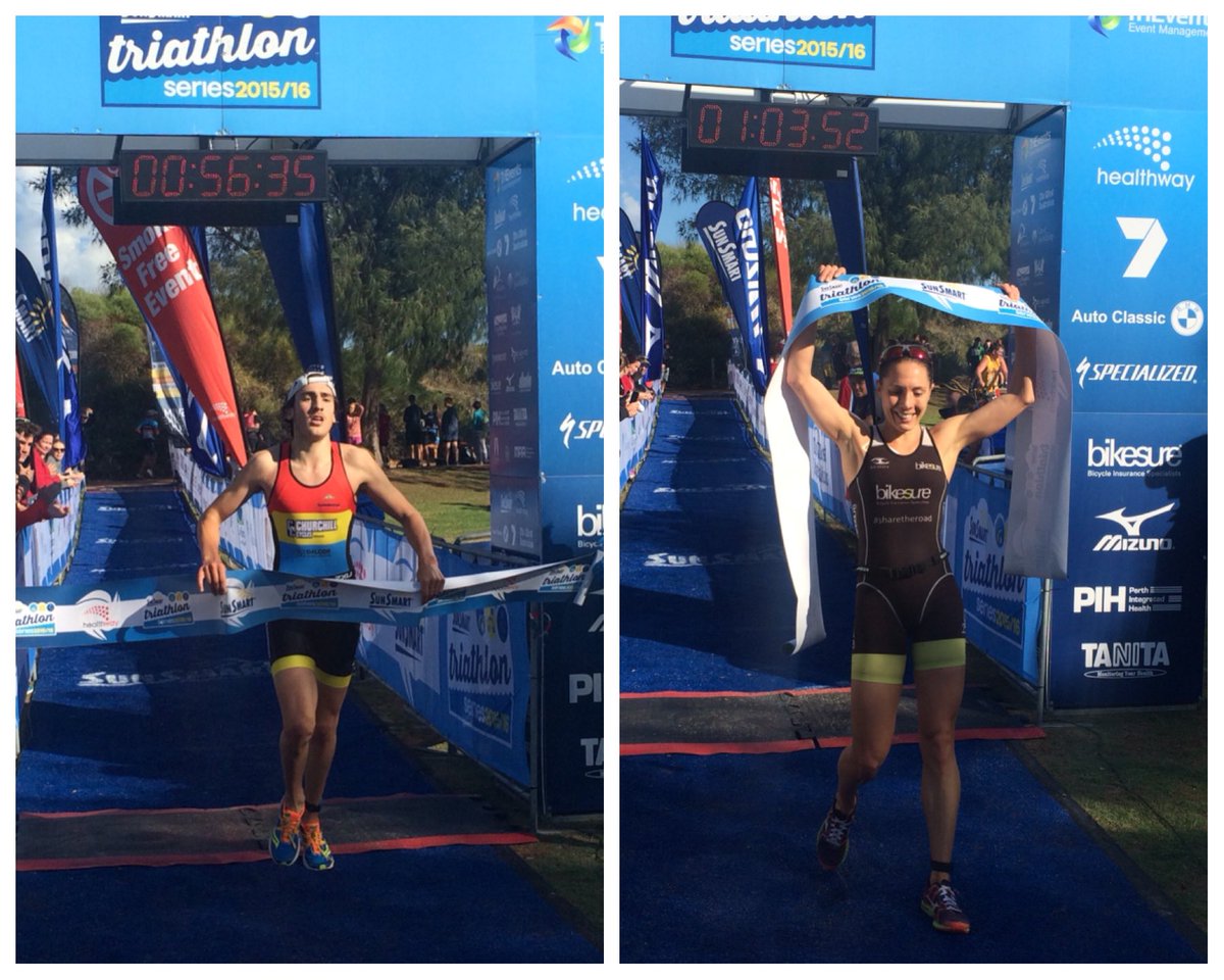 TriEventsWA's tweet image. Congrats to Jonney Sammut and @KateyGibb who have taken out the finale of the 2015/16 SunSmart Triathlon Series!