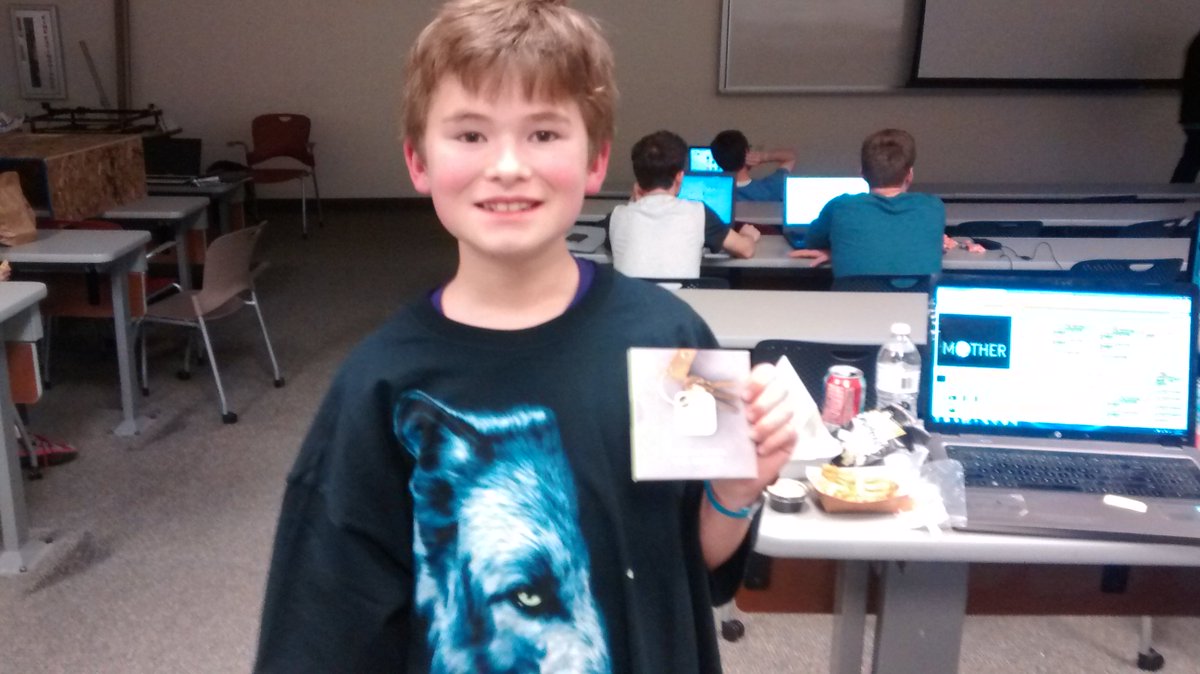 hackusu's tweet photo. Congrats to Austin! He won Best Overall Hack and the Lone Wolf award! More pics of winners to come! https://t.co/cvYIFaAOXs