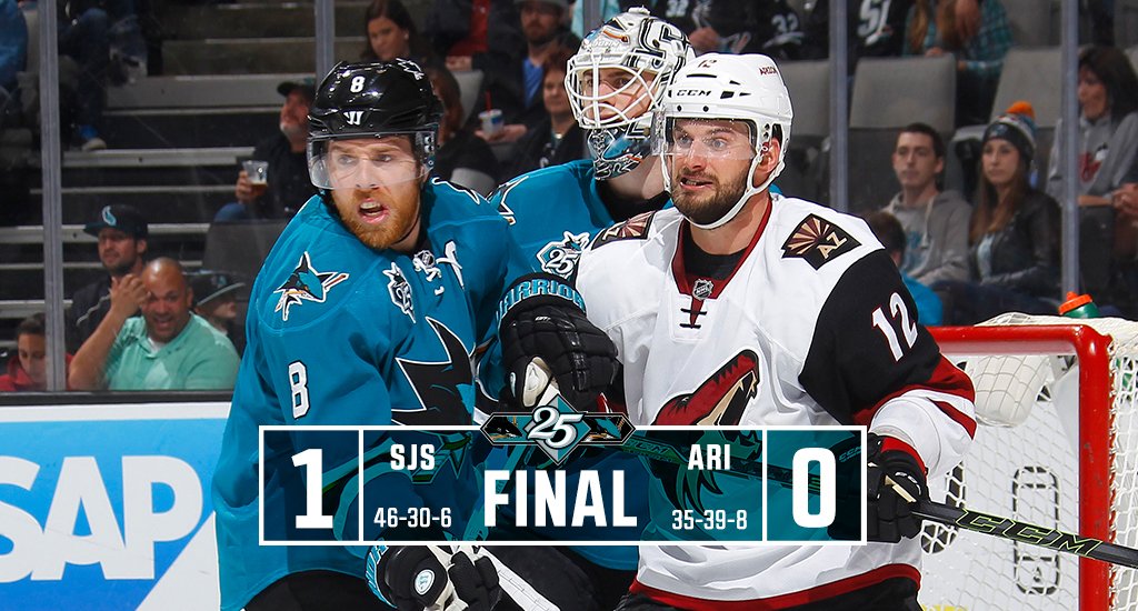 SanJoseSharks's tweet photo. #SJSharks win it on #SAPFanAppreciation night with a blanking of the Coyotes.
Recap: https://t.co/l1yggpKrBP https://t.co/2VGWDeKUB2