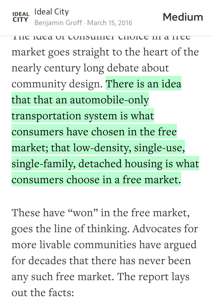 “…There is an idea that that an automobile-only transportation system is what consumers have chosen in the free market; that low-density, single-use, single-family, detached housing is what consumers choose in a free market.” from “Unintended Consequences: Federal Housing Finance Still Undermines Urbanism after 80+ Years” by Benjamin Groff.