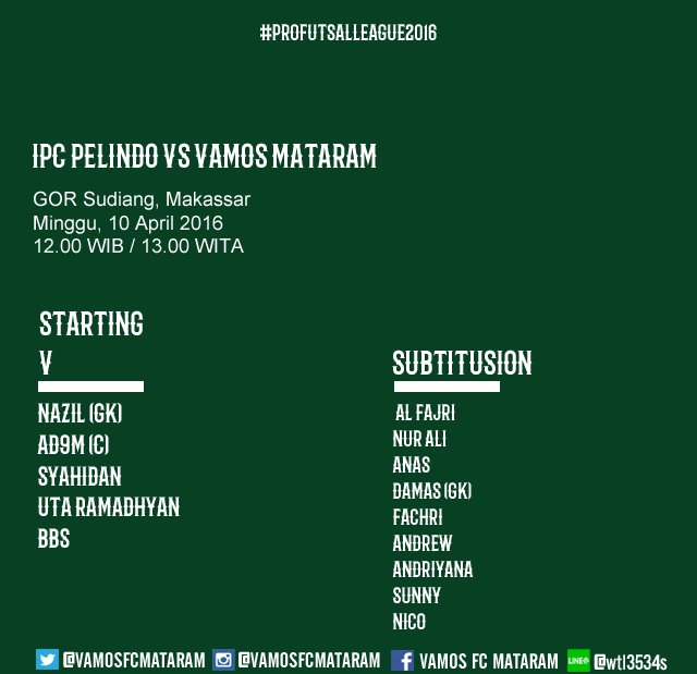 Daftar susunan pemain VAMOS MATARAM vs IPC Pelindo. #VAMOSDay