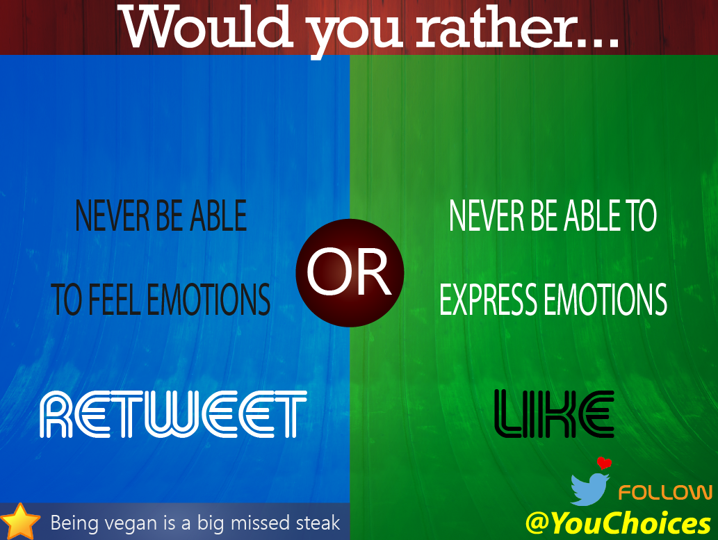 YouChoices's tweet photo. Feel or express? https://t.co/5bw7h2d32R