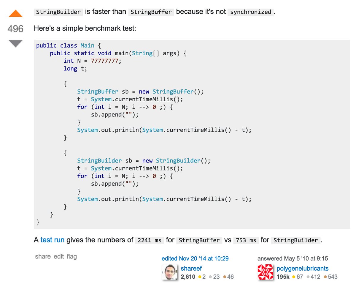 MonaJalal_'s tweet image. why you should use #StringBuilder instead of #StringBuffer in a single threaded #java code
stackoverflow.com/questions/3550…