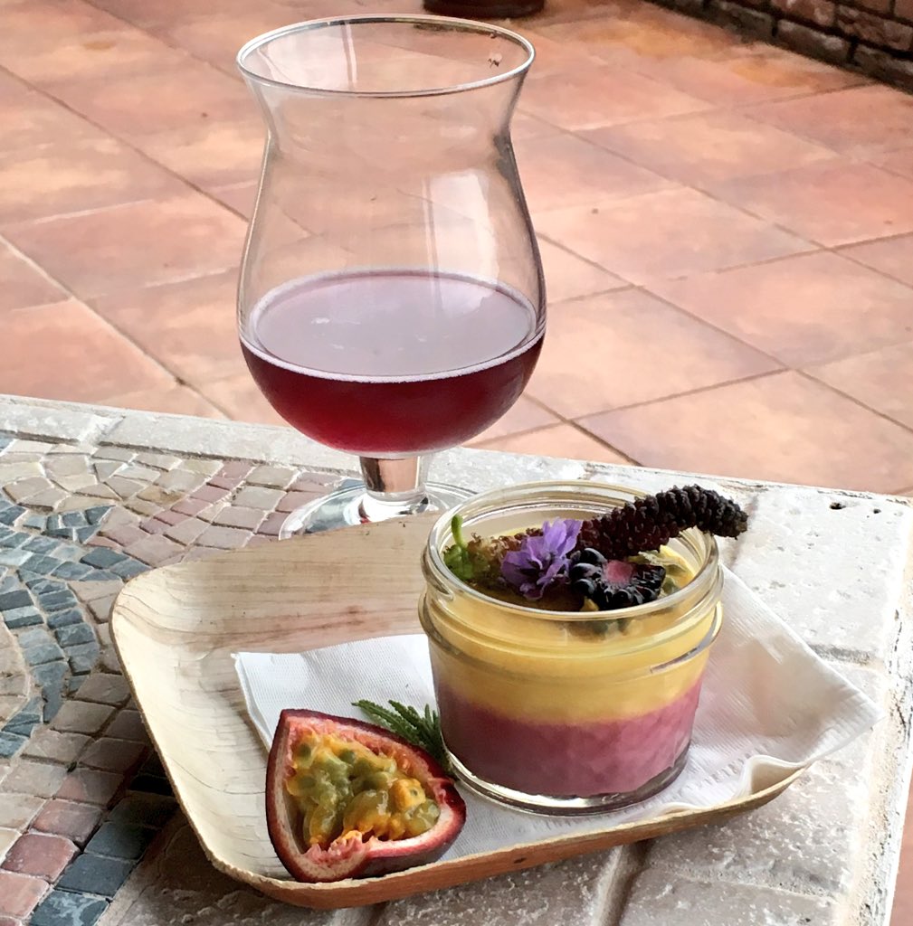 Dessert <a href="/SmokeMtnBrew/">Smoke Mountain</a> + <a href="/thefoodliaison/">The Food Liaison</a> dinner: Blueberry golden ale, passion fruit/blackberry panna cotta, mulberry
