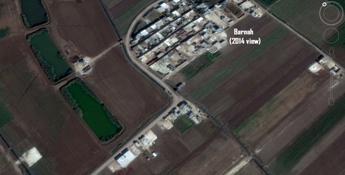 QalaatAlMudiq's tweet photo. Footage from #JaN assault on #Barnah shows militias base set up on SW edge of village (w/ pond dried up). S. #Aleppo https://t.co/1fG9WfNNE9