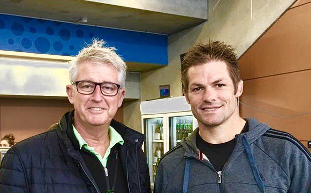 Furnware's tweet photo. It's not every day you bump into ex All Black captain Richie McCaw. A privilege for our own leader @hamish_whyte https://t.co/K0ujDZev9x