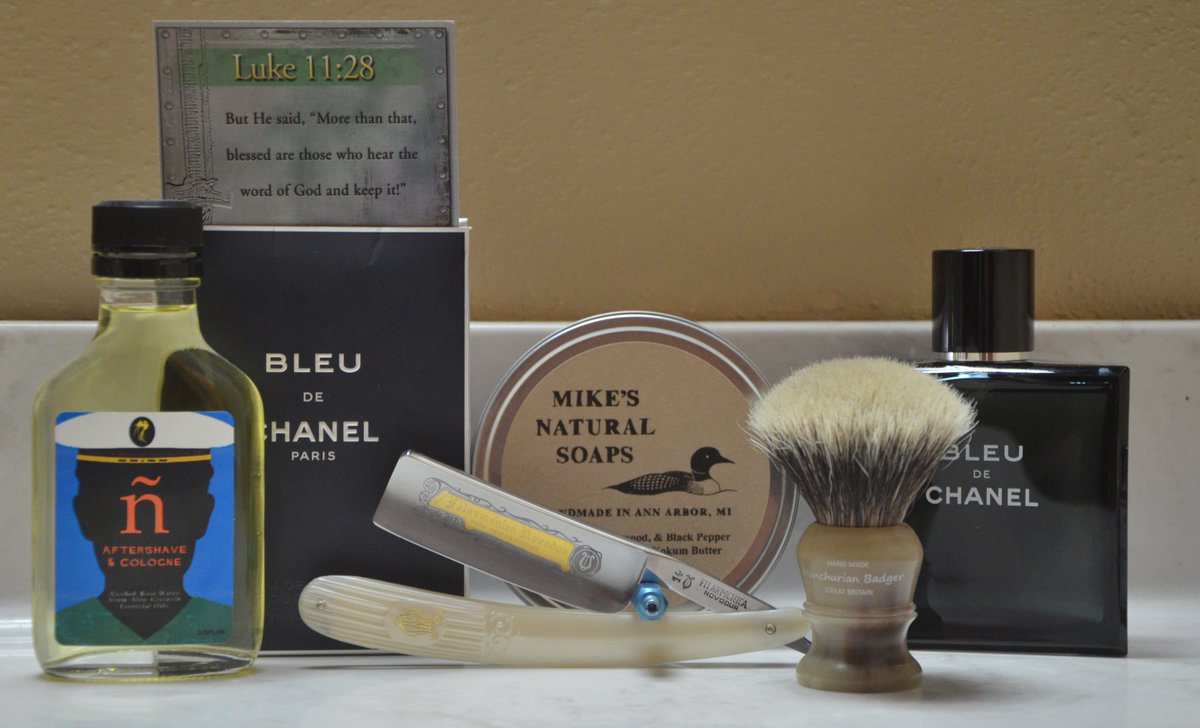 #SOTD #Filarmonica Str8Rzr <a href="/AESimpson1919/">Simpson Brushes</a> Duke 3 <a href="/MikesNatSoaps/">Mike's Natural Soaps</a> OC&amp;BP @Phoenix_Shaving ñ AS/C <a href="/CHANEL/">CHANEL</a> Bleu de Chanel