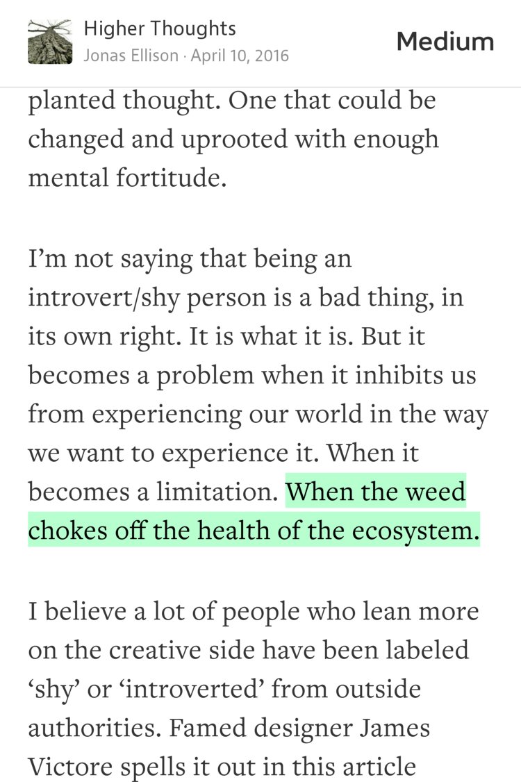 “…When the weed chokes off the health of the ecosystem.” from “When weeds take root and grow” by Jonas Ellison.