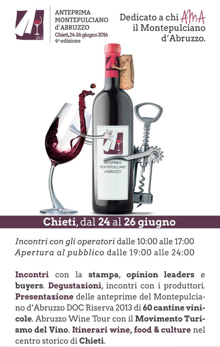 AbruzzoWineBlog's tweet photo. Quarta edizione di Anteprima Montepulciano d'Abruzzo, Chieti 24-26 giugno. https://t.co/gPun63inVa https://t.co/Jk8ZUeW3oK