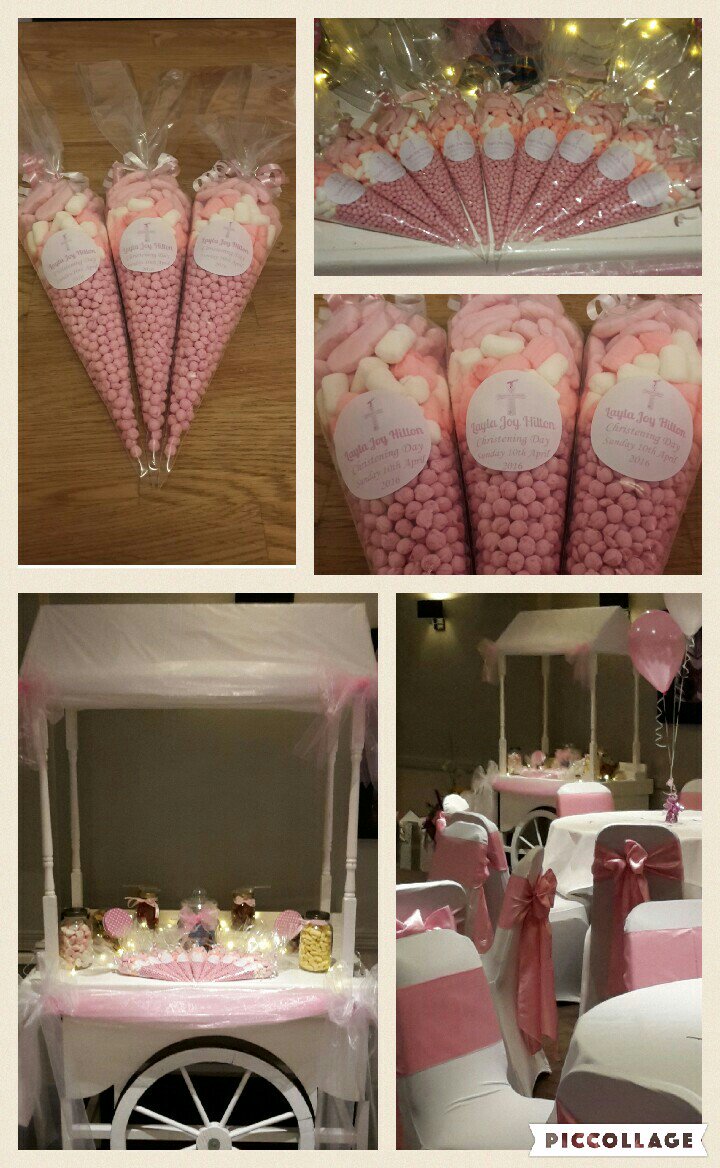 Our smaller cart and cones all ready for the Christening of 'Layla Joy Hilton' at the Village Hotel, Warrington 💗