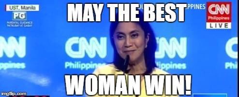 womancreateart's tweet photo. "May the best WOMAN win."
- Leni Robredo, 2016 #LeniIsMyVP #RobredoforVP #PiliPinasDebate2016 https://t.co/ZbR7r8ZhoD