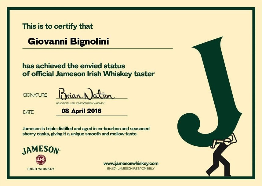 ilbigno83's tweet photo. #certificato #jamenson #ilbigno83 #dublin #ireland #whiskey https://t.co/7275BhXzlH