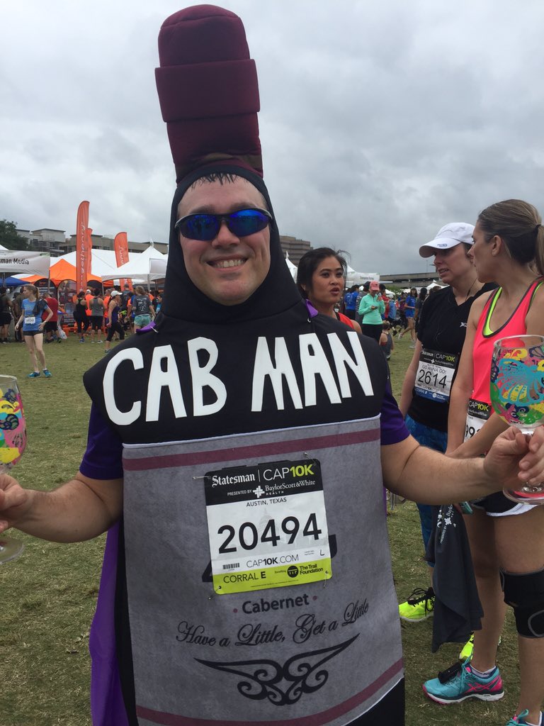 catrcardenas's tweet image. "Just don't ask me about politics," Roger - Austinite and #cap10k five timer #capcostumes #reportingUT