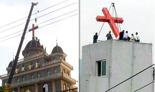 HumanRightsTest's tweet photo. #China: Horror as gov #tearsdown 1000'S of #crucifixes in bid to #eradicate #Christianity. https://t.co/KGZBoFuNXD https://t.co/pV9unOrdgZ