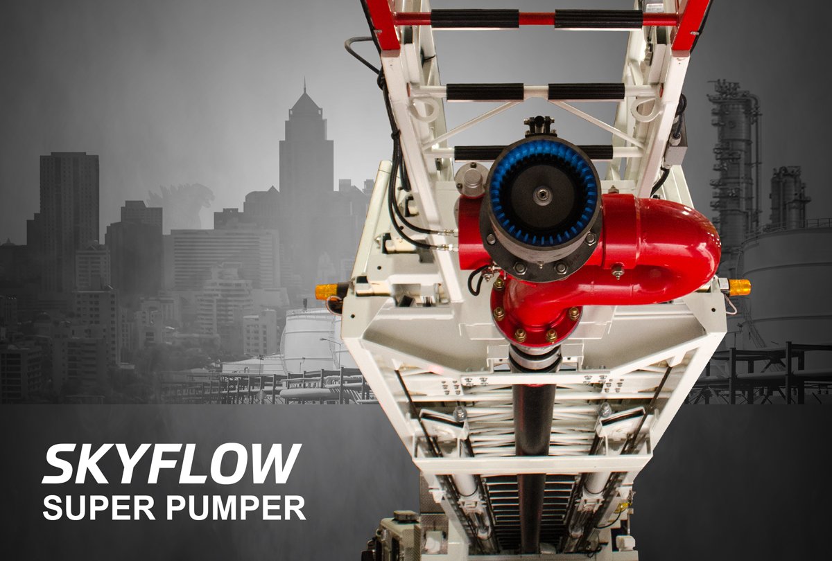 FerraraFire's tweet image. The most powerful aerial ever... #SKYFLOW 5000+ GPM from 100' aerial. See it at booth 1637 next week at #FDIC2016